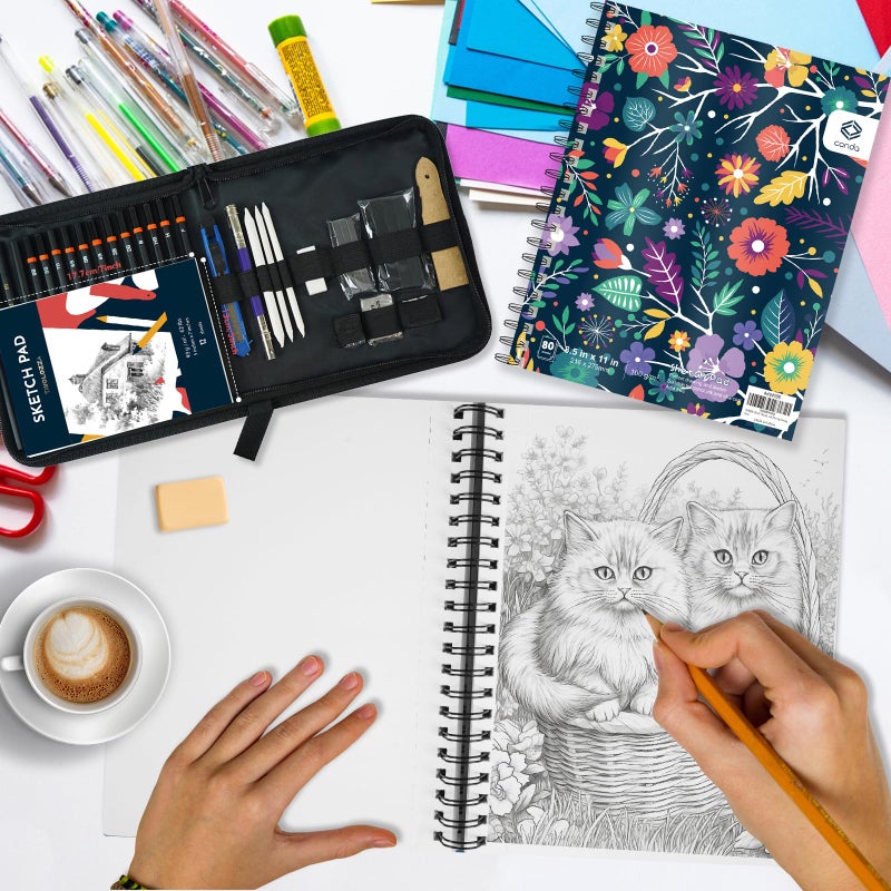 conda 8.5"x11" Sketch Book, 80 Sheets (68 lb/100gsm), Spiral Bound Artist Sketch Pad, Durable Acid Free Drawing Paper for Drawing Painting - Image 4